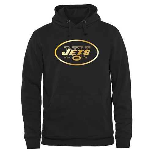 Men's New York Jets Pro Line Black Gold Collection Pullover Hoodie - Click Image to Close